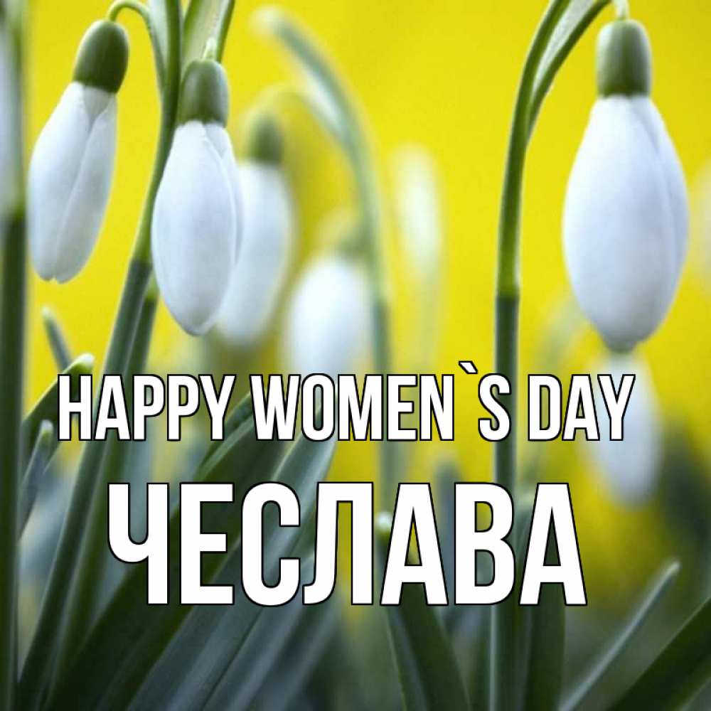 Greetings card с именем, Чеслава happy women`s day весенние цветы Greetings with text for free download 